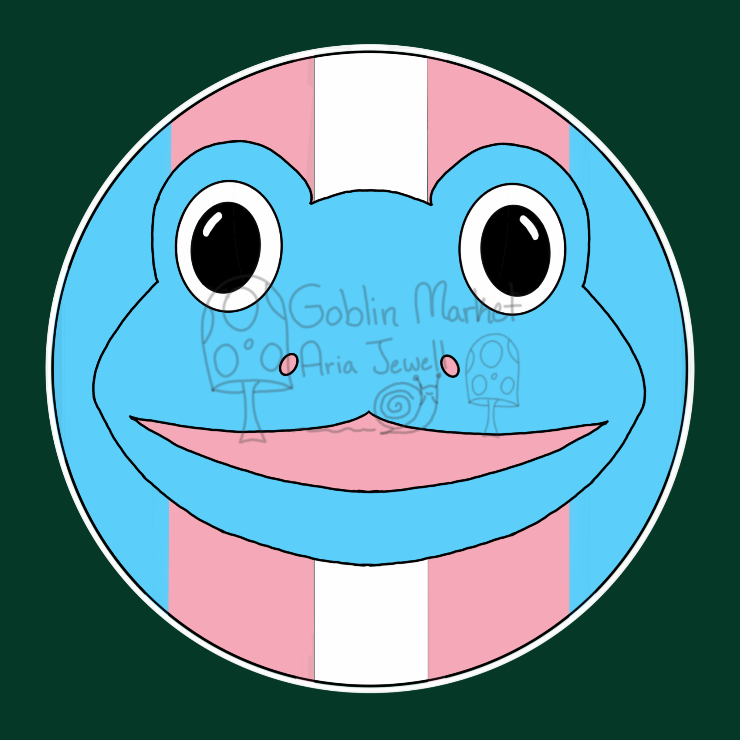 Trans Pride Frog Waterproof Sticker, Hand-Drawn Digital Art