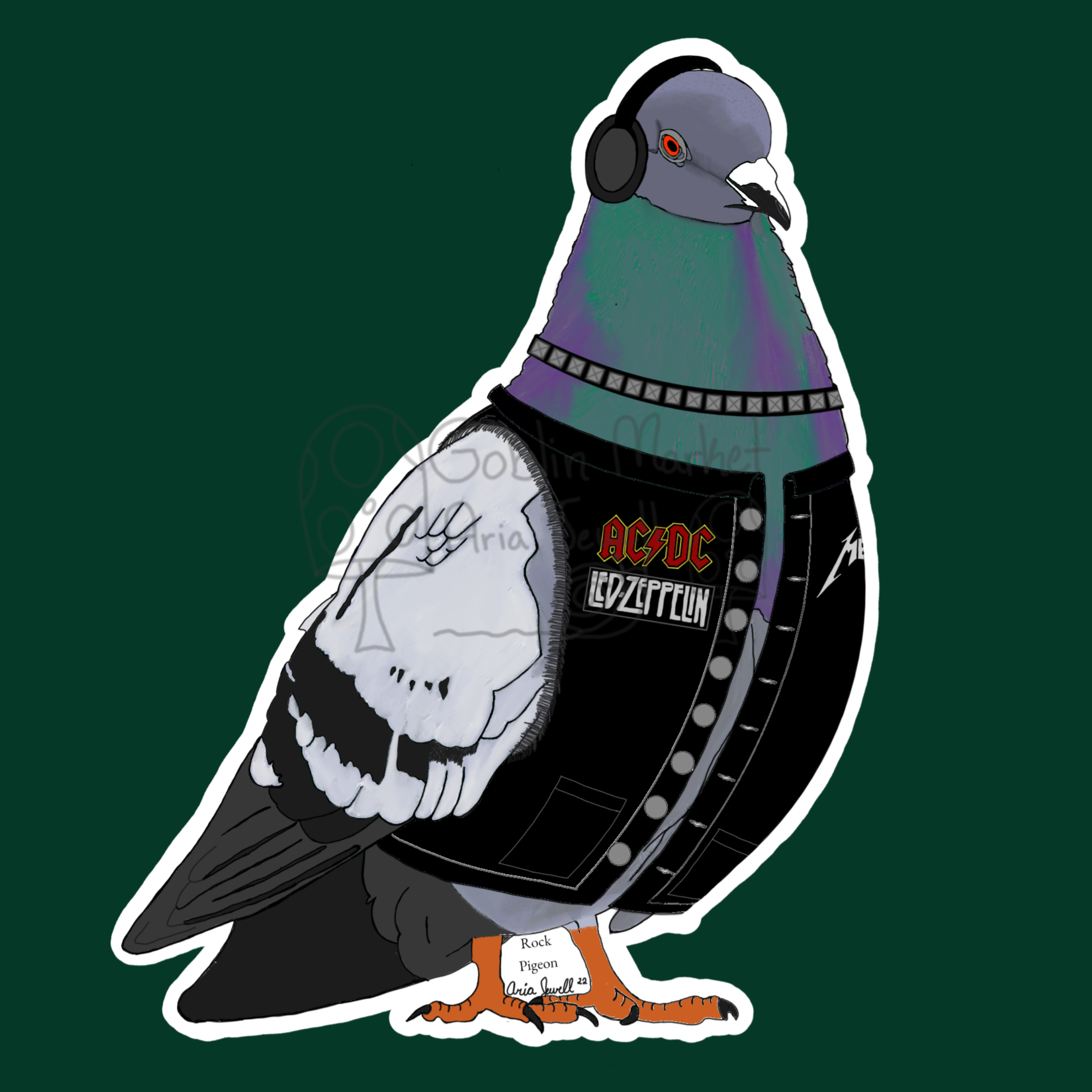 Rock Pigeon, Waterproof Sticker Hand Drawn Digital Art