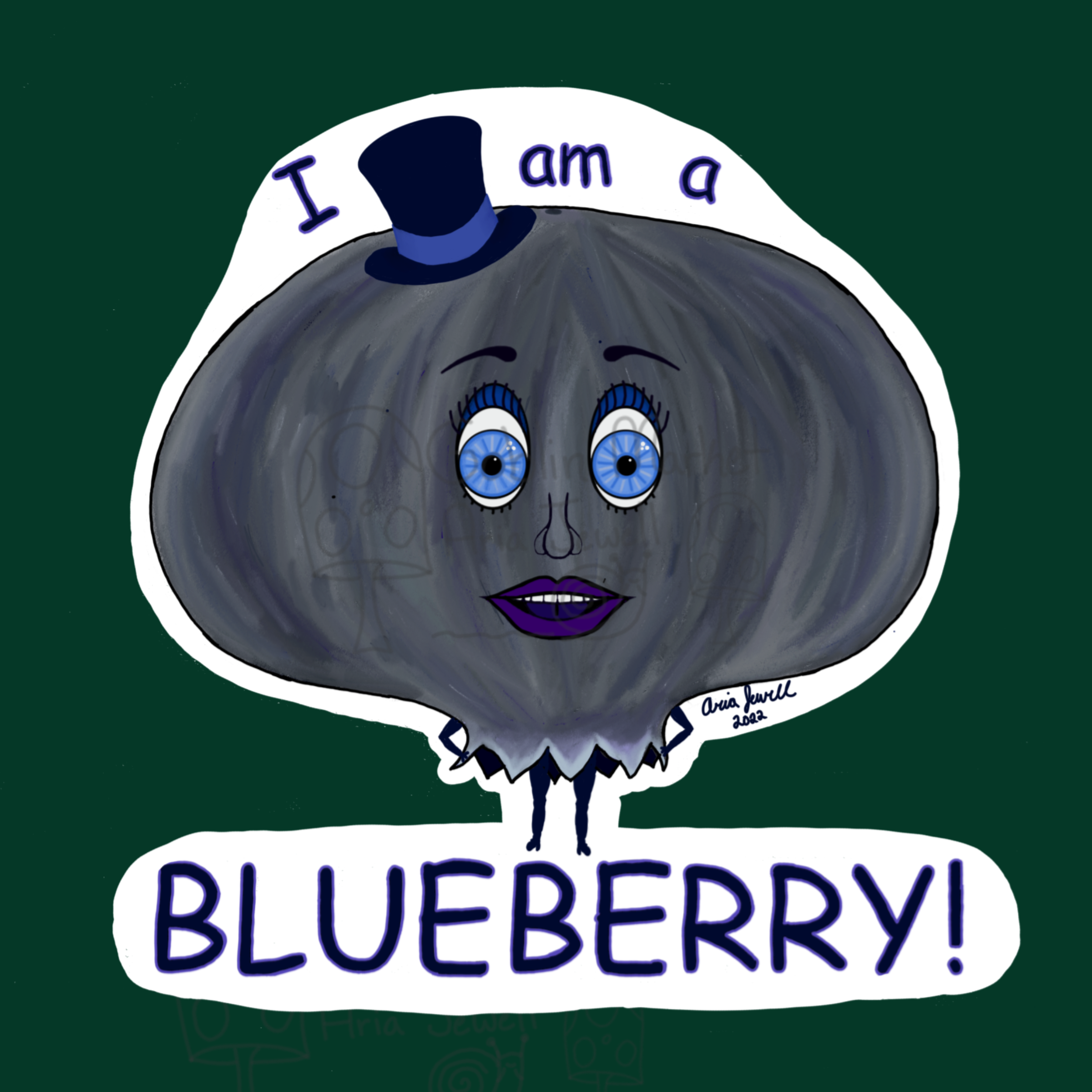 Blueberry Waterproof Sticker, Hand-Drawn Digital Art