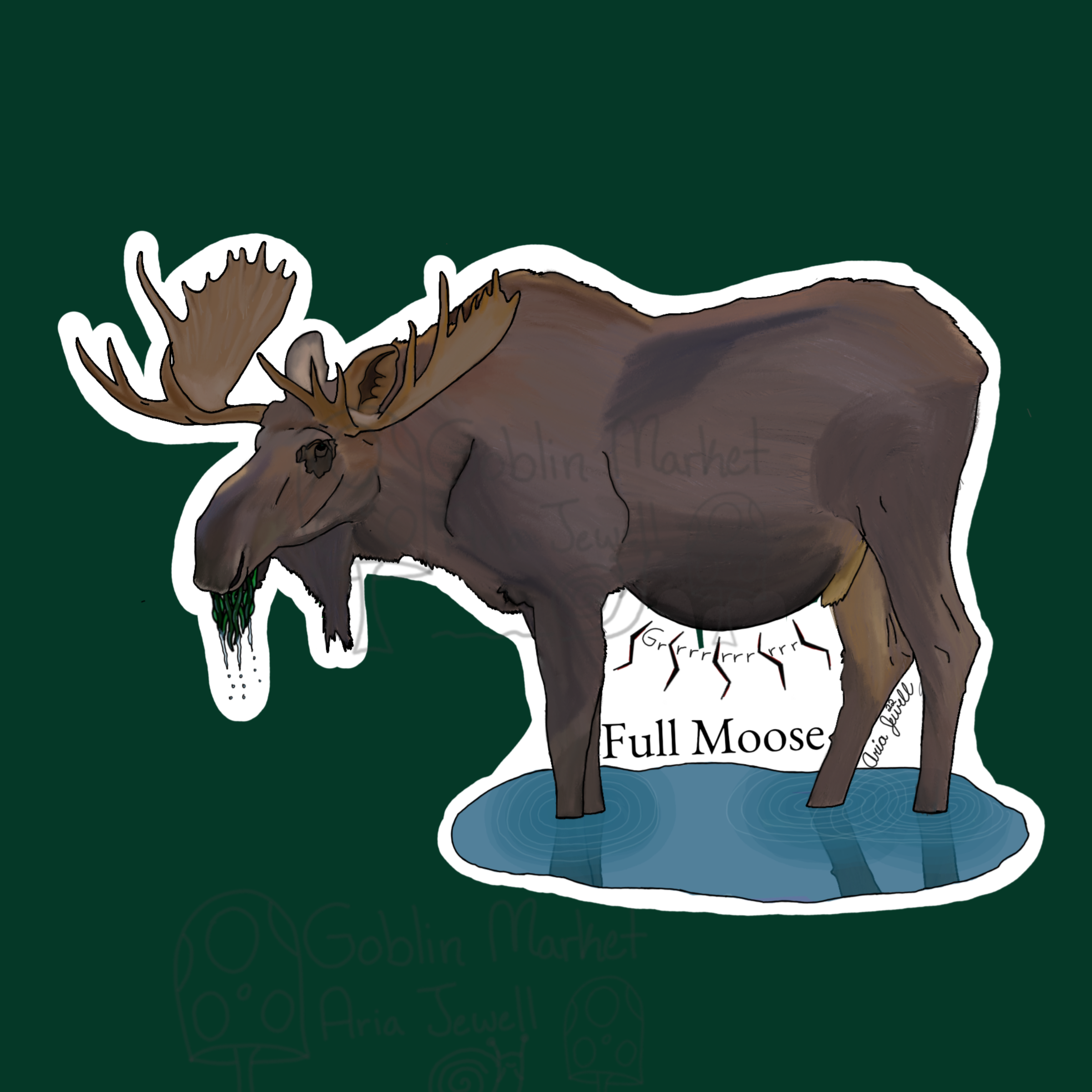 Full Moose Waterproof Sticker, Hand-Drawn Digital Art