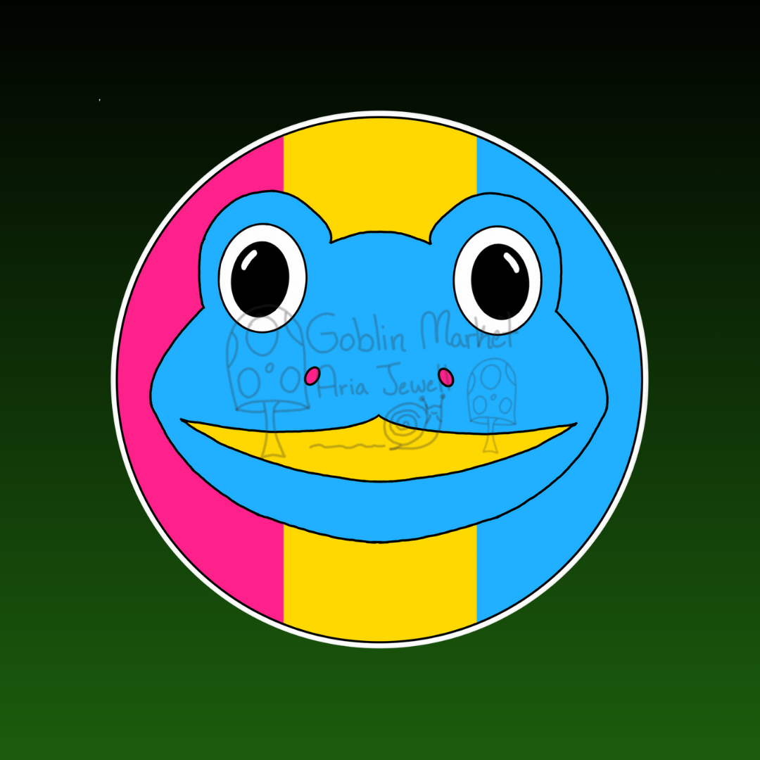 Pansexual Pride Frog Waterproof Sticker, Hand-Drawn Digital Art
