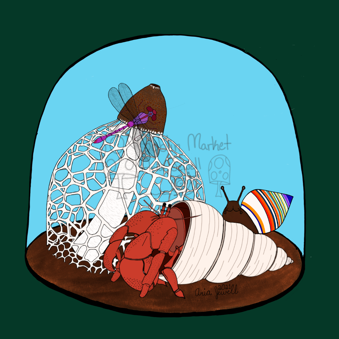 Caribbean Terrarium Waterproof Sticker, Hand-Drawn Digital Art