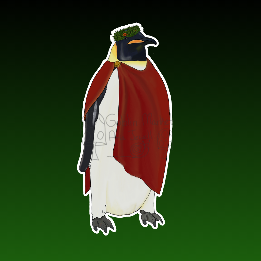 Emperor Penguin Waterproof Sticker, Hand-Drawn Digital Art