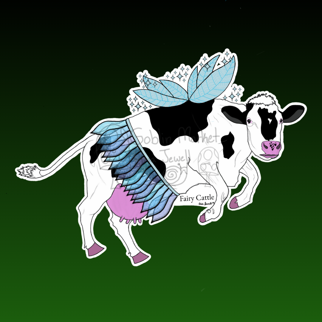 Fairy Cattle Waterproof Sticker, Hand-Drawn Digital Art