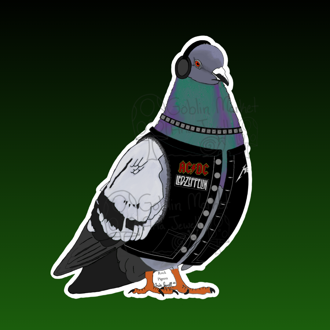 Rock Pigeon, Waterproof Sticker Hand Drawn Digital Art
