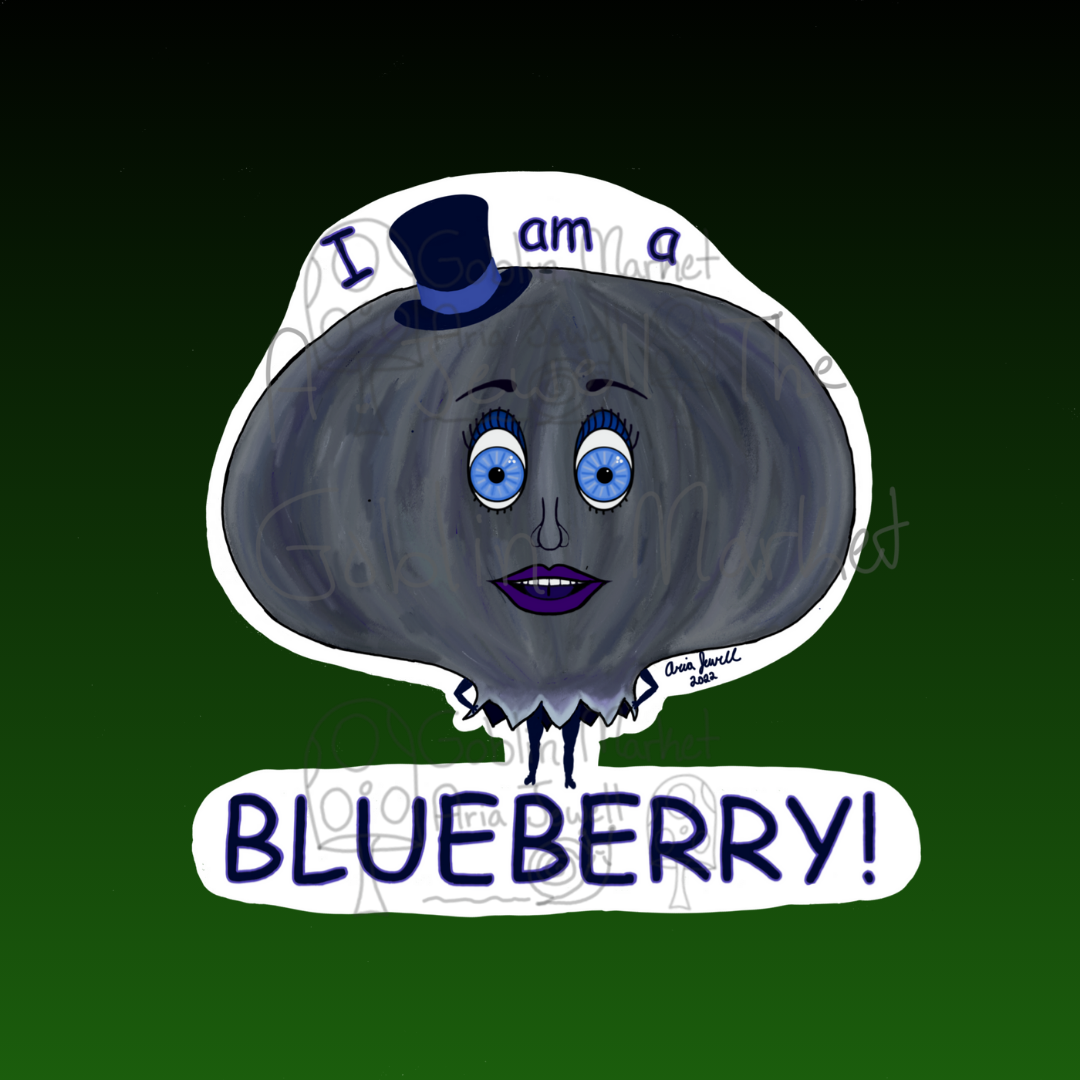 Blueberry Waterproof Sticker, Hand-Drawn Digital Art