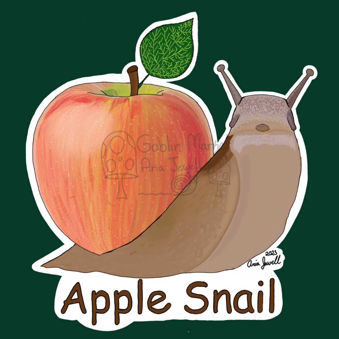 Apple Snail Waterproof Sticker, Hand-Drawn Digital Art